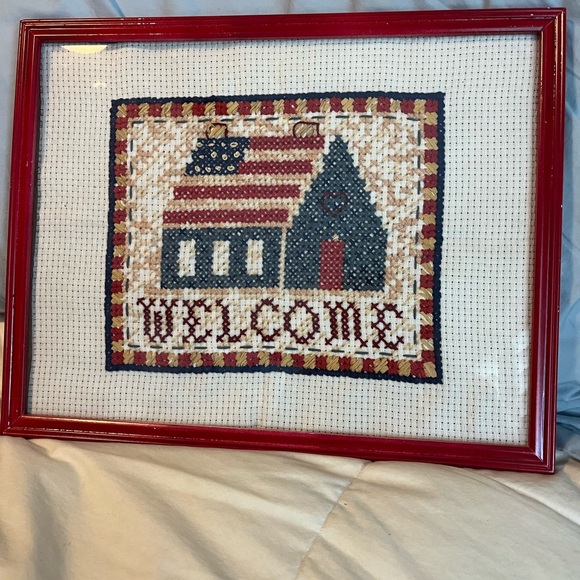 Other - Framed Welcome Cross-Stitch Art in Red Frame